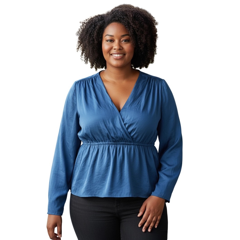 1. State Blue Relaxed Ruched Blouse